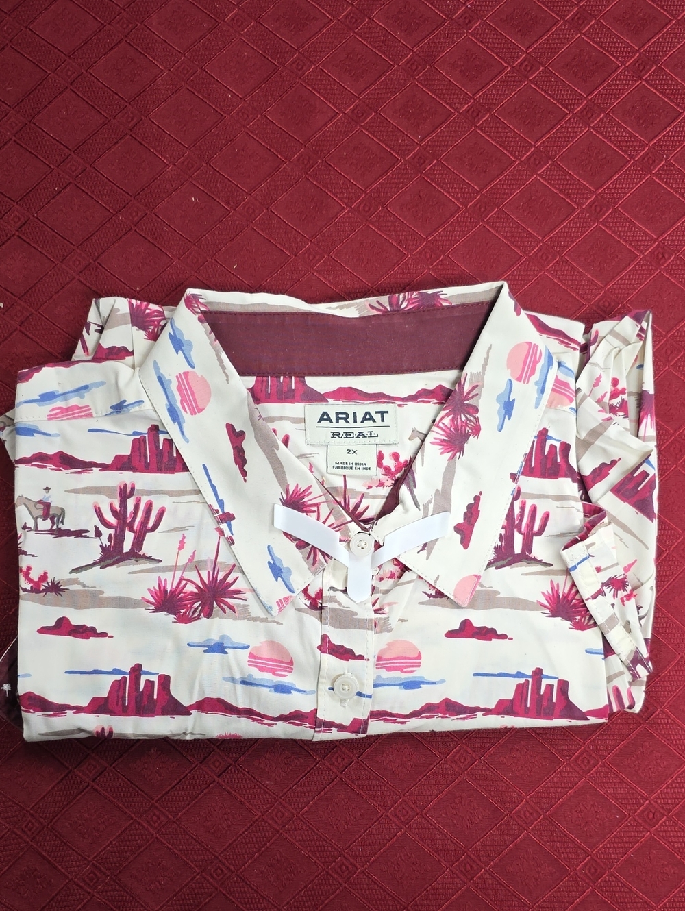 Ariat White Button-Down Shirt with Pink and Blue Desert Print